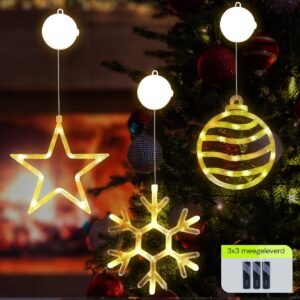Kerstverlichting Raam Kerstbal + Sneeuwvlok + Kerstster - ø18cm - Inclusief Batterijen - Kerstversiering met Zuignap