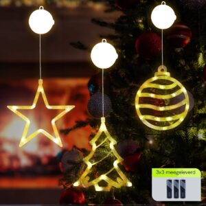 Kerstverlichting Raam Kerstbal + Kerstster + Kerstboom - ø18cm - Inclusief Batterijen - Kerstversiering met Zuignap