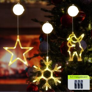 Kerstverlichting Raam Kerstman + Sneeuwvlok + Kerstster - ø18cm - Inclusief Batterijen - Kerstversiering met Zuignap