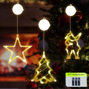Kerstverlichting Raam Kerstman + Kerstster + Kerstboom - ø18cm - Inclusief Batterijen - Kerstversiering met Zuignap