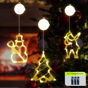 Kerstverlichting Raam Kerstman + Kerstboom + Sneeuwpop met Bezem - ø18cm - Inclusief Batterijen - Kerstversiering met Zuignap