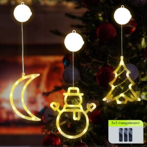 Kerstverlichting Raam Kerstboom + Sneeuwpop met Twee Armen + Maan - ø18cm - Inclusief Batterijen - Kerstversiering met Zuignap