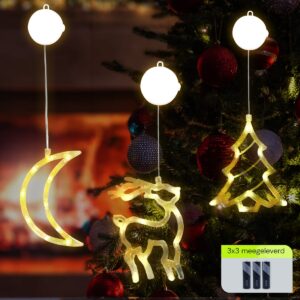 Kerstverlichting Raam Kerstboom + Maan + Rendier - ø18cm - Inclusief Batterijen - Kerstversiering met Zuignap