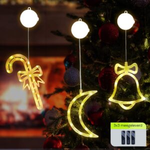 Kerstverlichting Raam Maan + Zuurstok + Kerstbel - ø18cm - Inclusief Batterijen - Kerstversiering met Zuignap
