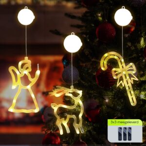 Kerstverlichting Raam Rendier + Kerstbel + Kerstengel - ø18cm - Inclusief Batterijen - Kerstversiering met Zuignap