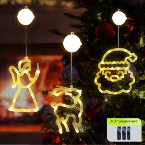 Kerstverlichting Raam Rendier + Kerstengel + Kerstman - ø18cm - Inclusief Batterijen - Kerstversiering met Zuignap