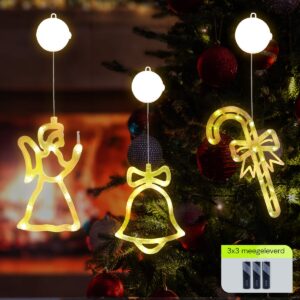 Kerstverlichting Raam Zuurstok + Kerstbel + Kerstengel - ø18cm - Inclusief Batterijen - Kerstversiering met Zuignap