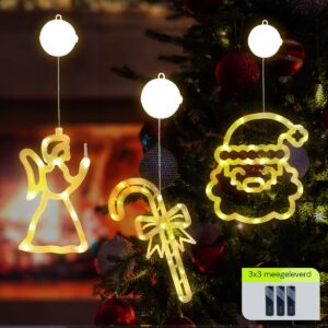 Kerstverlichting Raam Zuurstok + Kerstengel + Kerstman - ø18cm - Inclusief Batterijen - Kerstversiering met Zuignap
