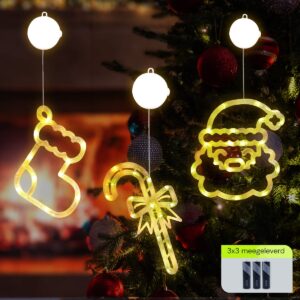 Kerstverlichting Raam Zuurstok + Kerstman + Kerstsok - ø18cm - Inclusief Batterijen - Kerstversiering met Zuignap