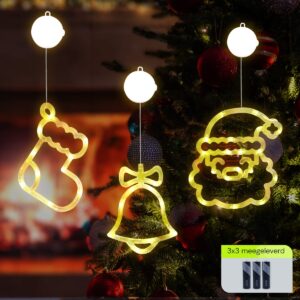 Kerstverlichting Raam Kerstbel + Kerstman + Kerstsok - ø18cm - Inclusief Batterijen - Kerstversiering met Zuignap