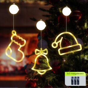 Kerstverlichting Raam Kerstbel + Kerstsok + Kerstmuts - ø18cm - Inclusief Batterijen - Kerstversiering met Zuignap