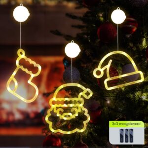 Kerstverlichting Raam Kerstman Gezicht + Kerstsok + Kerstmuts - ø18cm - Inclusief Batterijen - Kerstversiering met Zuignap
