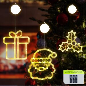 Kerstverlichting Raam Kerstman Gezicht + Kerstcadeau + Mistletoe - ø18cm - Inclusief Batterijen - Kerstversiering met Zuignap