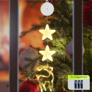 Kerstverlichting Raam Rendier - 73cm - Inclusief Batterijen - Kerstversiering met Zuignap - Warm Wit