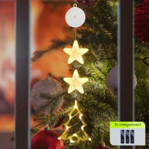 Kerstverlichting Raam Kerstboom - 78cm - Inclusief Batterijen - Kerstversiering met Zuignap - Warm Wit