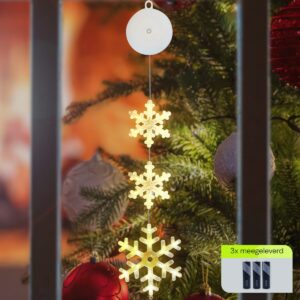 Kerstverlichting Raam Sneeuwvlokken - 76cm - Inclusief Batterijen - Kerstversiering met Zuignap - Warm Wit