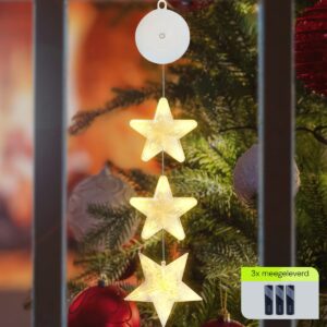 Kerstverlichting Raam Sterren - 76cm - Inclusief Batterijen - Kerstversiering met Zuignap - Warm Wit