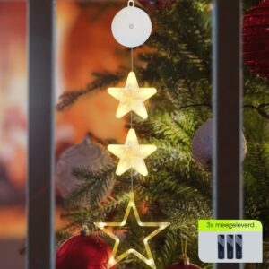 Kerstverlichting Raam Sterren - 81cm - Inclusief Batterijen - Kerstversiering met Zuignap - Warm Wit