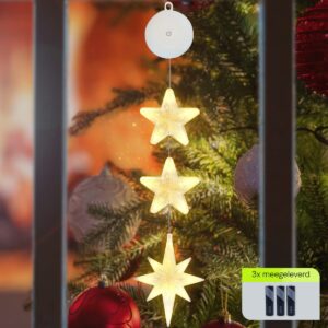 Kerstverlichting Raam Noorderster - 84cm - Inclusief Batterijen - Kerstversiering met Zuignap - Warm Wit