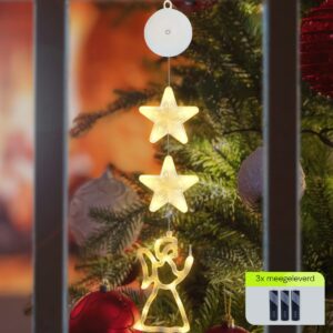 Kerstverlichting Raam Engel - 81cm - Inclusief Batterijen - Kerstversiering met Zuignap - Warm Wit