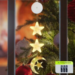 Kerstverlichting Raam Halve Maan met Ster - 74cm - Inclusief Batterijen - Kerstversiering met Zuignap - Warm Wit