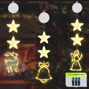 Kerstverlichting Raam Engel, Kerstbel, Rendier - 73-82cm - Inclusief Batterijen - Kerstversiering met Zuignap - Warm Wit
