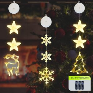 Kerstverlichting Raam Kerstboom, Rendier, Sneeuwvlokken - 73-82cm - Inclusief Batterijen - Kerstversiering met Zuignap - Warm Wit