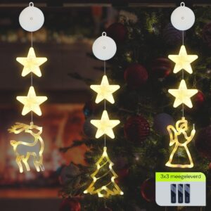 Kerstverlichting Raam Engel, Kerstboom, Rendier - 73-82cm - Inclusief Batterijen - Kerstversiering met Zuignap - Warm Wit