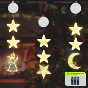 Kerstverlichting Raam Engel, Maan, Sterren - 73-82cm - Inclusief Batterijen - Kerstversiering met Zuignap - Warm Wit
