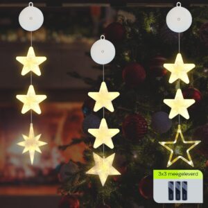 Kerstverlichting Raam Ster, Noorderster, Sterren - 73-82cm - Inclusief Batterijen - Kerstversiering met Zuignap - Warm Wit