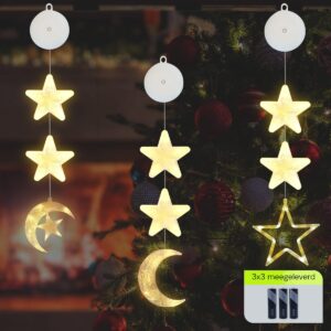 Kerstverlichting Raam Halve maan, Ster, Maan - 73-82cm - Inclusief Batterijen - Kerstversiering met Zuignap - Warm Wit