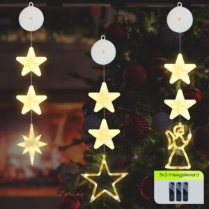 Kerstverlichting Raam Engel, Ster, Noorderster - 73-82cm - Inclusief Batterijen - Kerstversiering met Zuignap - Warm Wit