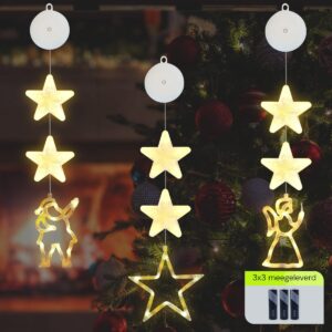 Kerstverlichting Raam Engel, Ster, Kerstman - 73-82cm - Inclusief Batterijen - Kerstversiering met Zuignap - Warm Wit