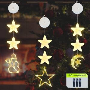 Kerstverlichting Raam Engel, Ster, Sneeuwpop - 73-82cm - Inclusief Batterijen - Kerstversiering met Zuignap - Warm Wit