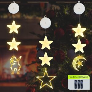 Kerstverlichting Raam Halve maan, Ster, Kerstman - 73-82cm - Inclusief Batterijen - Kerstversiering met Zuignap - Warm Wit