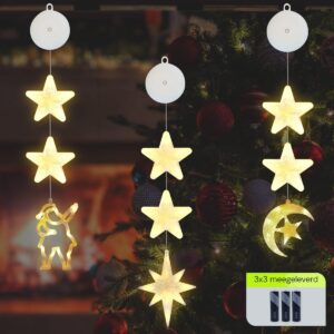 Kerstverlichting Raam Halve maan, Kerstman, Noorderster - 73-82cm - Inclusief Batterijen - Kerstversiering met Zuignap - Warm Wit