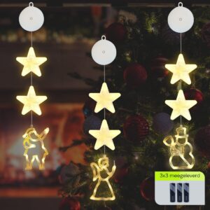 Kerstverlichting Raam Engel, Sneeuwpop, Kerstman - 73-82cm - Inclusief Batterijen - Kerstversiering met Zuignap - Warm Wit