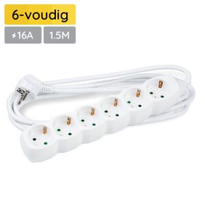 Technik Stekkerdoos 1.5 Meter - 6-Voudig Verlengsnoer met Stekkerdoos - Wit