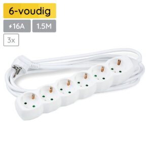 Technik Stekkerdoos 1.5 Meter - 6-Voudig Verlengsnoer met Stekkerdoos - Wit - 3 Stuks