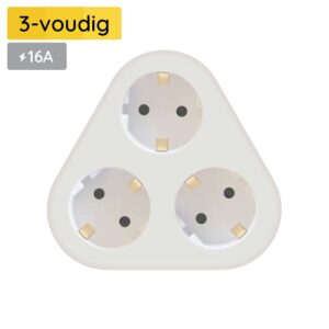 Technik Verdeelstekker Driehoek - 3-Voudig - Doorvoerstekker -  Stopcontact Splitter - Wit