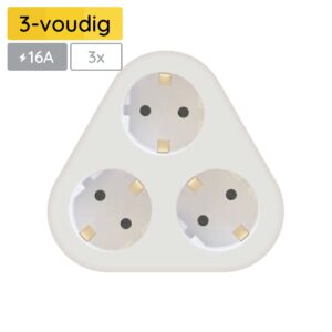 Technik Verdeelstekker Driehoek - 3-Voudig - Doorvoerstekker -  Stopcontact Splitter - Wit - 3 Stuks