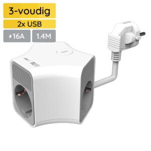 Technik Stekkerdoos Cube met USB 1.4 Meter - 3-Voudig - USB C - USB A - Wit