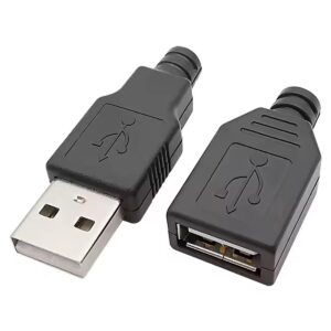 USB Connectror - USB A Male + Female - Soldeerbaar - Zwart - 1 set