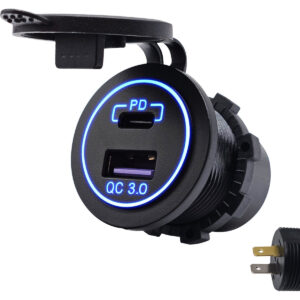 ProRide 12V USB/USB C Autolader 2 Poorten - Inbouw - QC3.0 - USB Stopcontact voor Auto, Boot en Camper - Blauw
