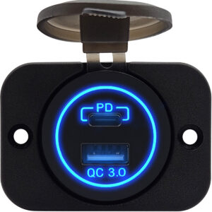 ProRide 12V USB/USB C Stopcontact 2 Poorten - Inbouw - QC3.0 - USB Autolader, Boot en Camper - Complete set - Blauw