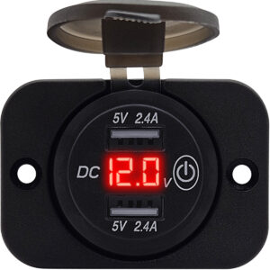 ProRide 12V USB Stopcontact 2 Poorten Inbouw met Schakelaar/Voltmeter - 5V/2.4A - USB Autolader, Boot en Camper - Complete set - Rood