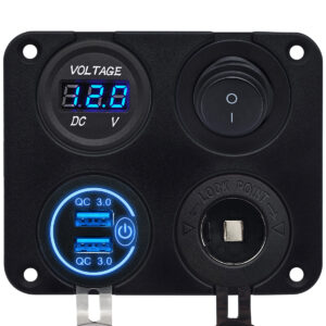 ProRide 12V USB Autolader 2 Poorten - QC3.0 - Voltmeter, Schakelaar en 12V/24V Sigarettenplug - Vierkant inbouw