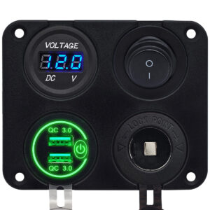 ProRide 12V USB Autolader 2 Poorten - QC3.0 - Voltmeter, Schakelaar en 12V/24V Sigarettenplug - Vierkant inbouw