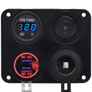 ProRide 12V USB Autolader 2 Poorten - QC3.0 - Voltmeter, Schakelaar en 12V/24V Sigarettenplug - Vierkant inbouw