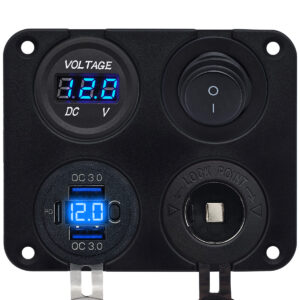 ProRide 12V USB Autolader 3 Poorten - QC3.0 - Voltmeter, Schakelaar en 12V/24V Sigarettenplug - Vierkant inbouw